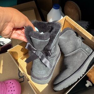 UGG Charcoal Suede Boots with Ribbon